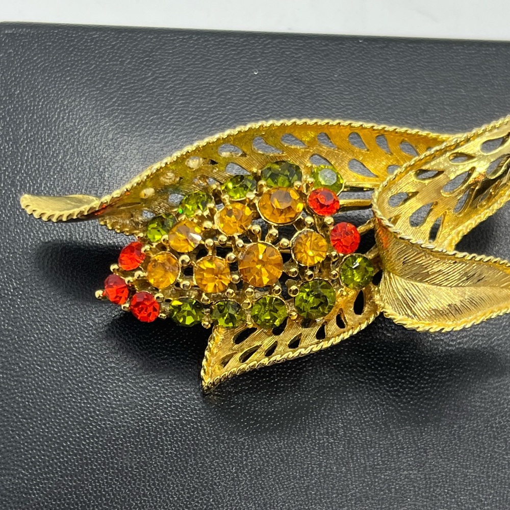 Unsigned Lisner Multi Colored Rhinestone Gold Ton… - image 2